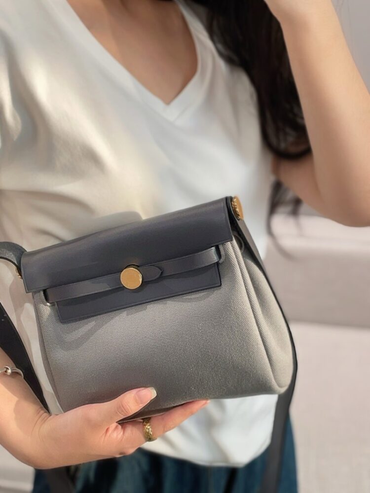 Hermes Mini Herbag Bag 20cm Canvas and Calfskin Leather