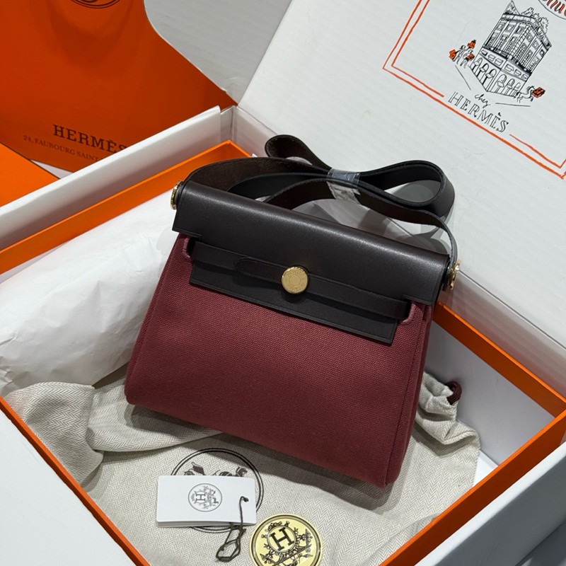 Hermes Mini Herbag Bag 20cm Canvas and Calfskin Leather 24