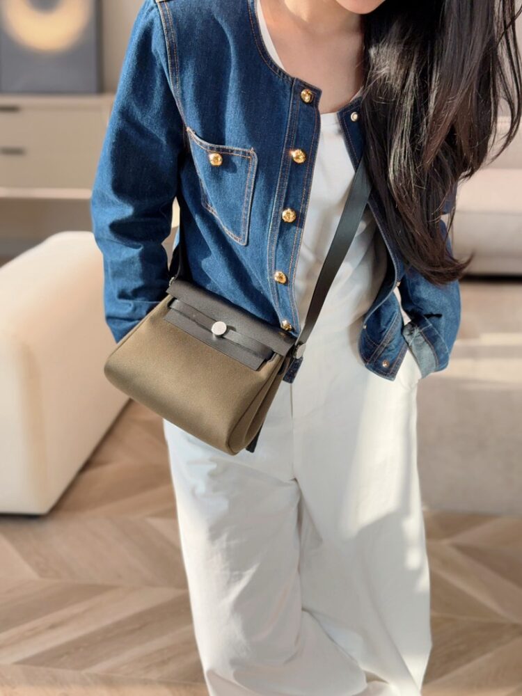 Hermes Mini Herbag Bag 20cm Canvas and Calfskin Leather