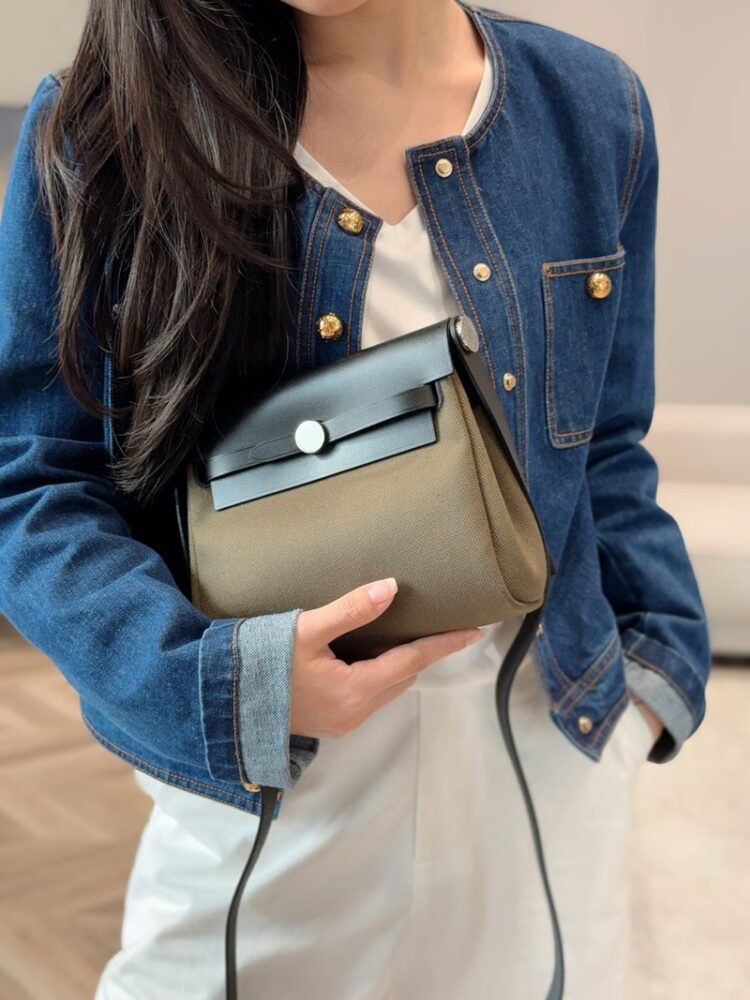 Hermes Mini Herbag Bag 20cm Canvas and Calfskin Leather