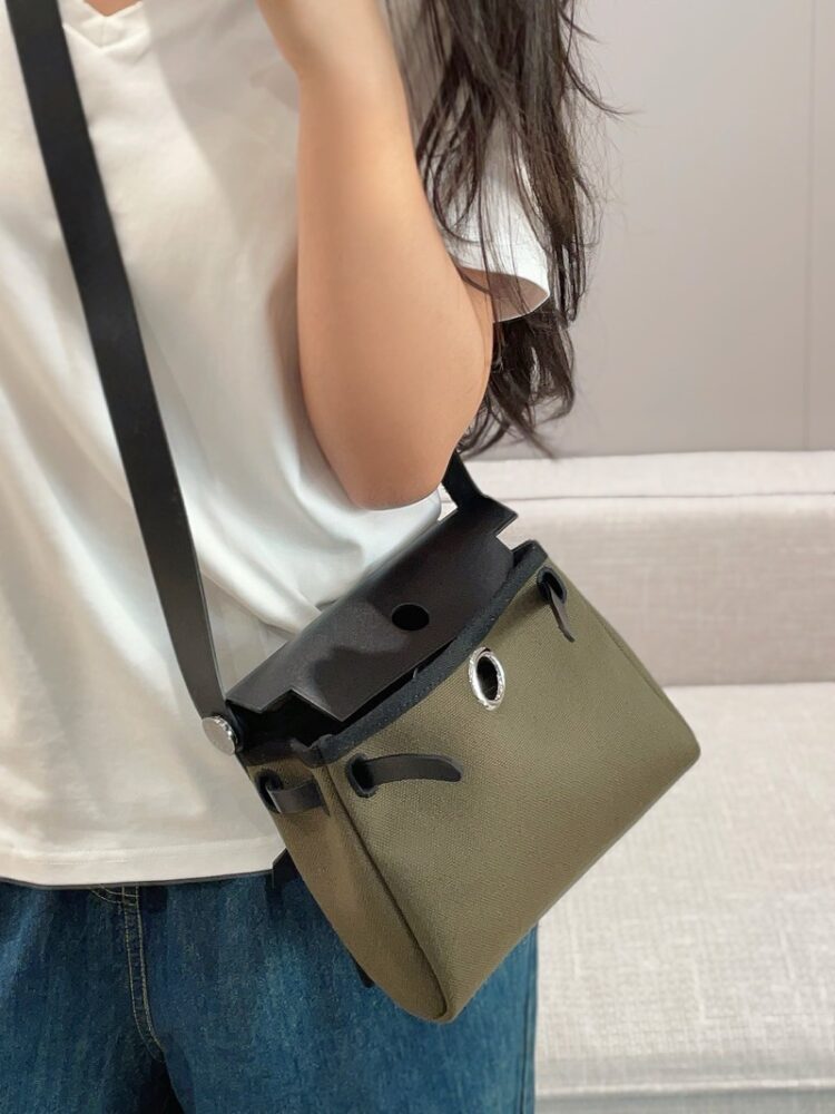 Hermes Mini Herbag Bag 20cm Canvas and Calfskin Leather