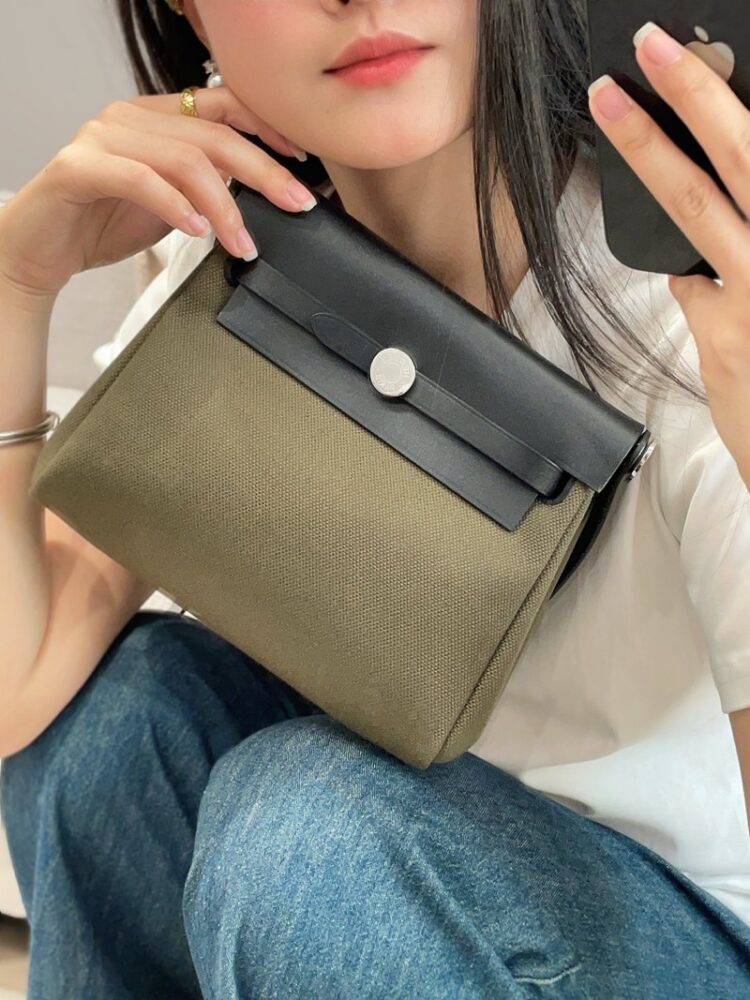 Hermes Mini Herbag Bag 20cm Canvas and Calfskin Leather