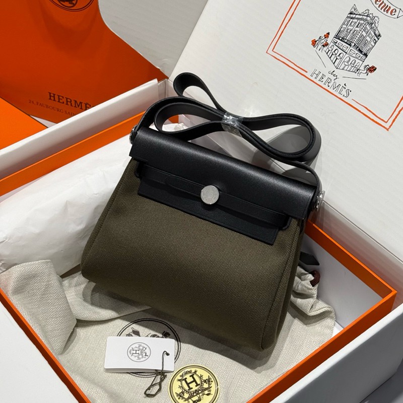 Hermes Mini Herbag Bag 20cm Canvas and Calfskin Leather