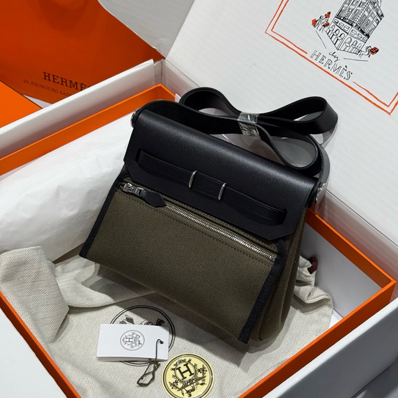 Hermes Mini Herbag Bag 20cm Canvas and Calfskin Leather