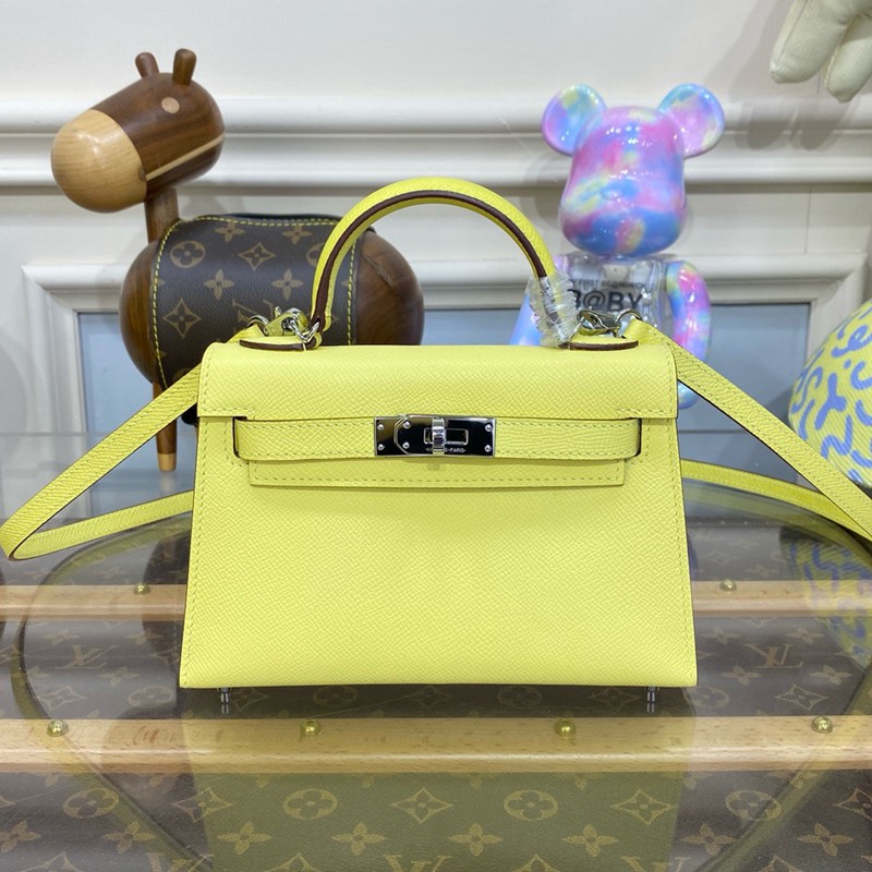 Hermes Mini Kelly II Bag 19cm Original Calfskin Leather Silver 03