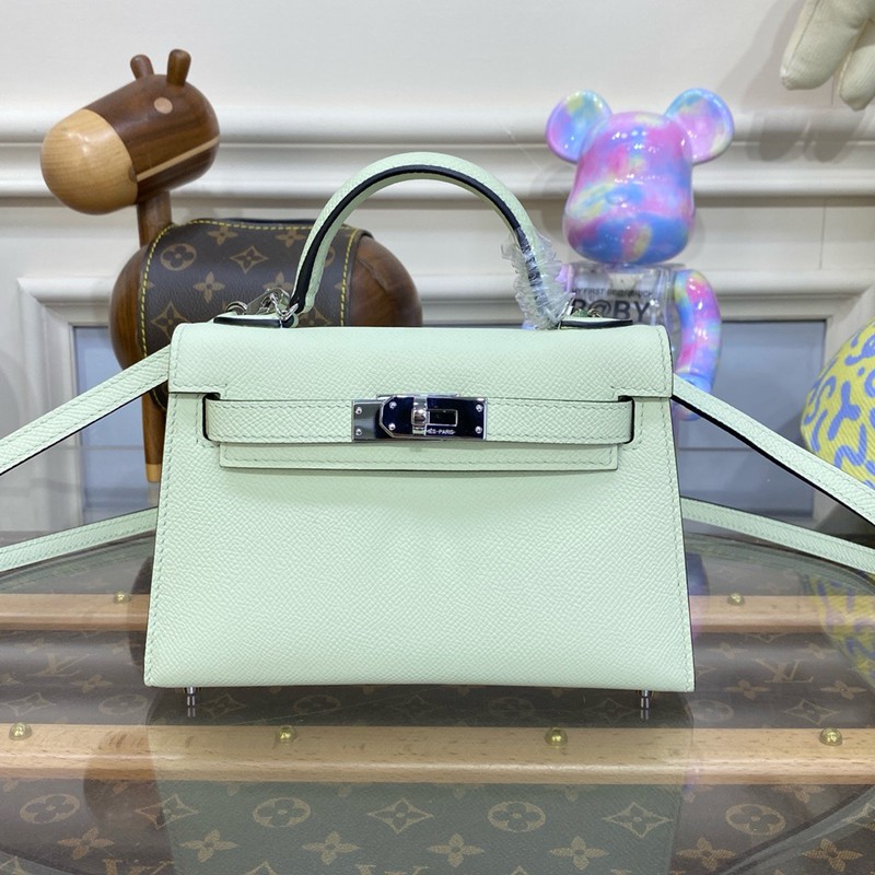 Hermes Mini Kelly II Bag 19cm Original Calfskin Leather Silver 05