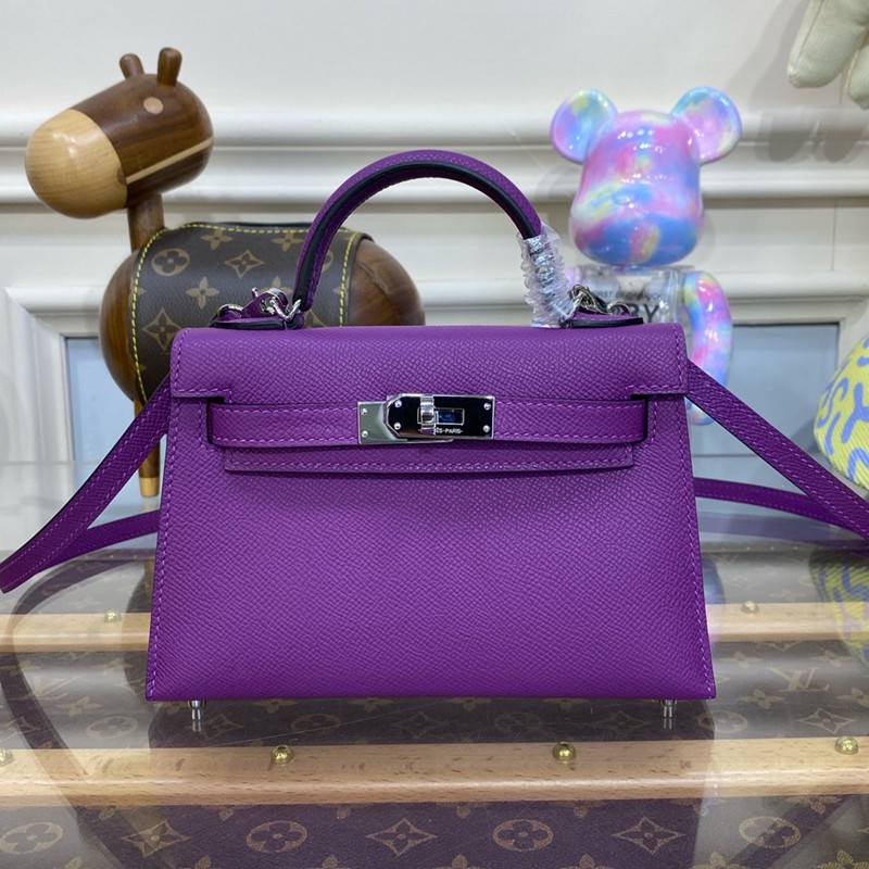 Hermes Mini Kelly II Bag 19cm Original Calfskin Leather Silver 06
